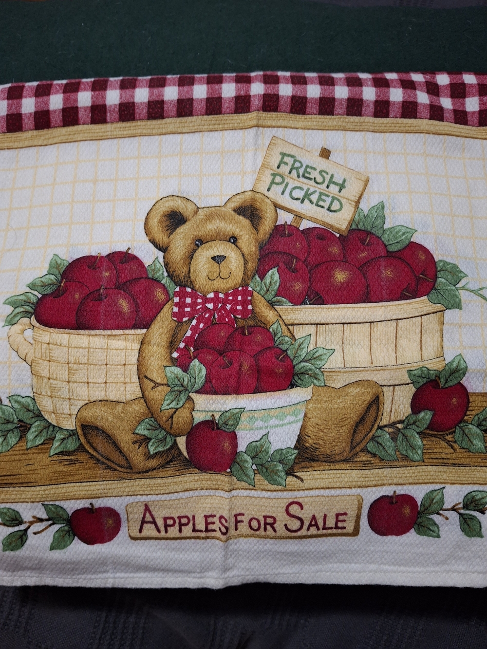 Kitchen Tea Towel - Red Apple & Bear Design